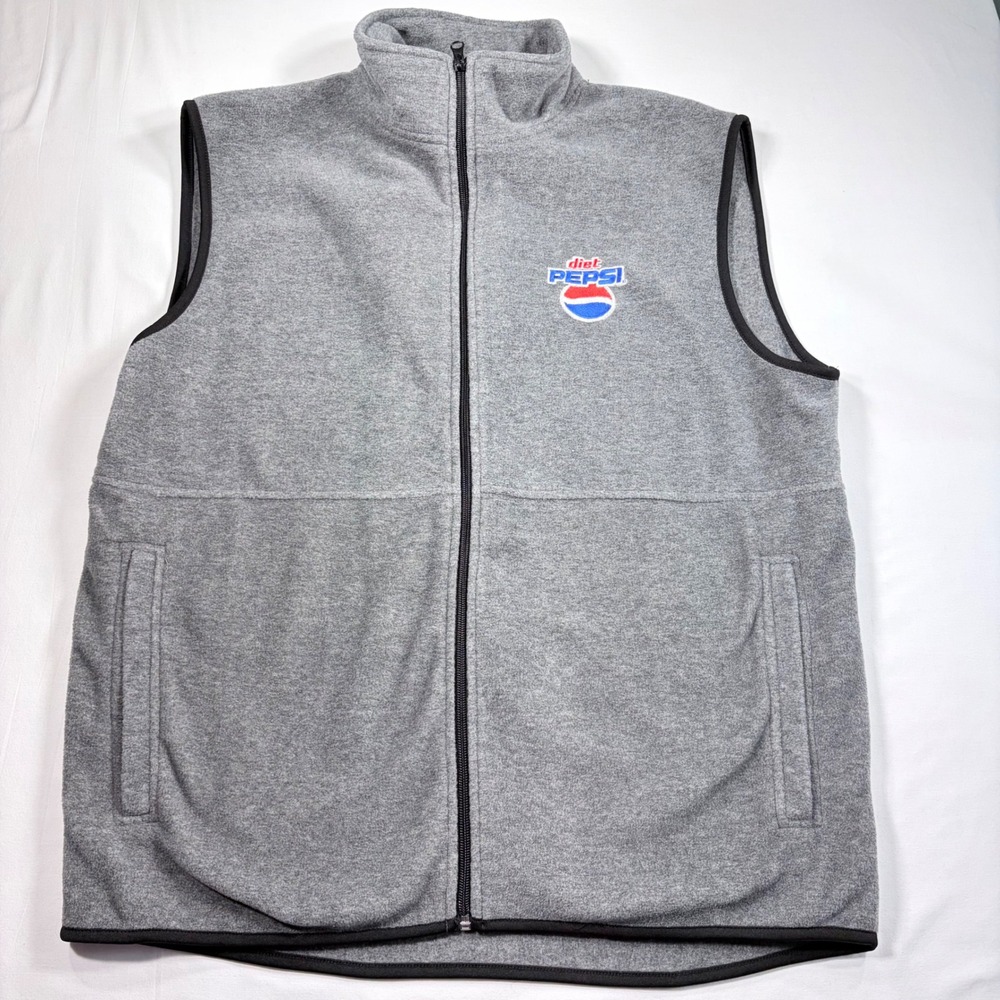 Port & Company Diet Pepsi Embroidered Full Zip Fleece Vest Gray Size XL gorpcore